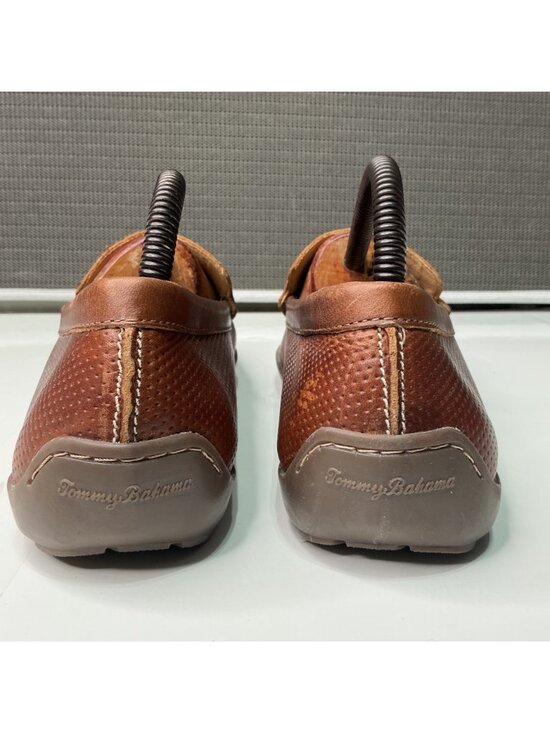 Tommy Bahama Men\'s Brown Perforated Leather Loafers Size 9.5W Made In India